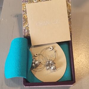 CHAN LUU Silver Hoop Earrings with Pearl Clusters